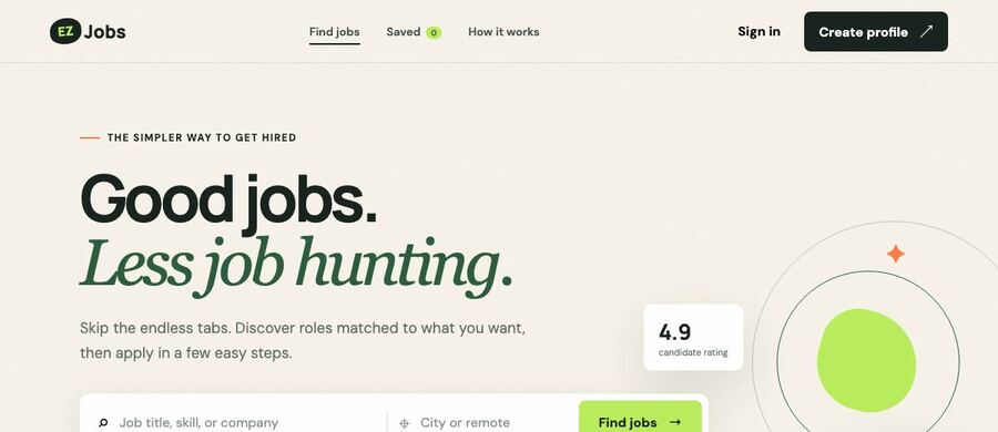 Screenshot of the EZJobs interface