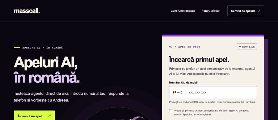 Screenshot of the Masscall live build
