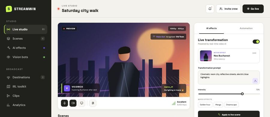 Screenshot of the Streamwin live build
