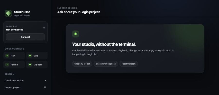 Screenshot of the StudioPilot desktop interface